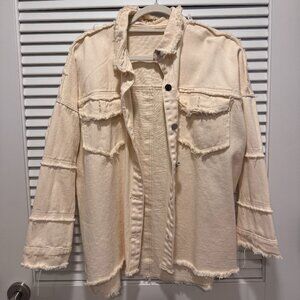 Off-White Shirt Jacket with Fringe Detail on Back (Size S)